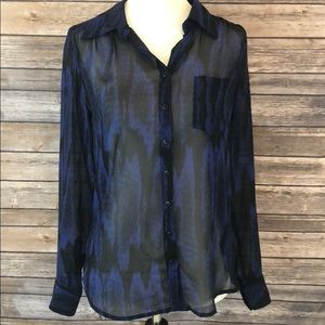 Guess blue and black long sleeve shirt